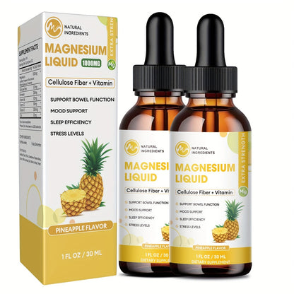 Liquid Magnesium Glycinate Drops 1000mg with Bromelain Cellulose Fiber Vitamin B6 C D & Zinc