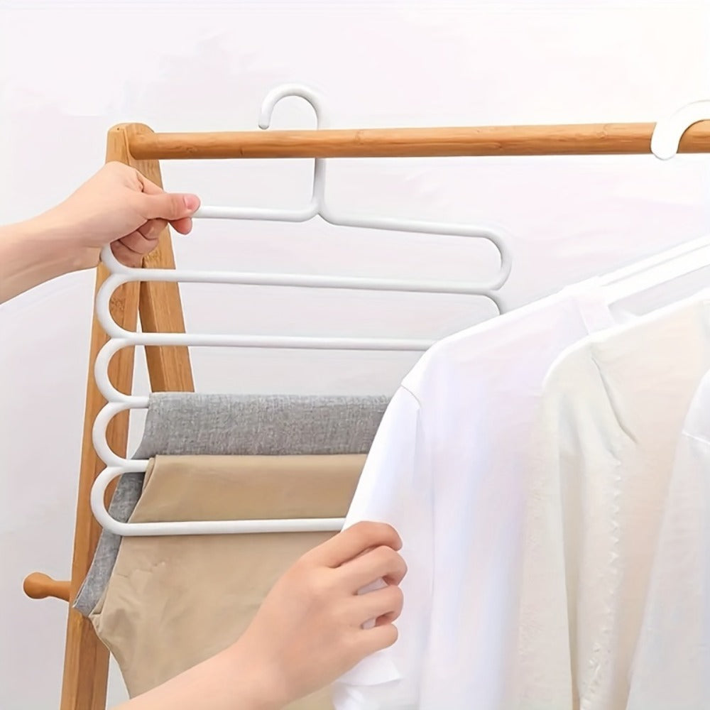 5-Layer Pants Rack Multi-Tier Anti-Slip Space Saving Hanger | 5 Pack Vertical Closet Organizer for Pants Scarves Clothing | Durable Plastic