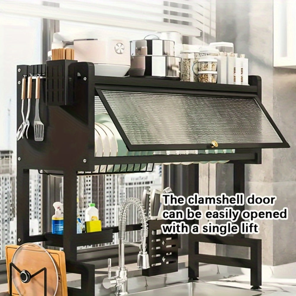 Dish Drying Rack Multi-Tier Kitchen Countertop Drain Rack with Dustproof Cover for Home Cooking, Dining and Outdoor Meals
