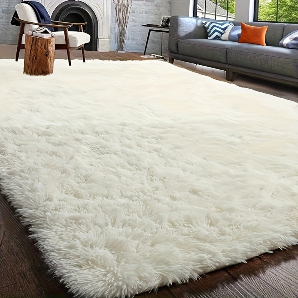 Area Rug Fluffy Faux-Fur Shag in Solid, Tie-Dye and Ombre Colors with Six available Room Sizes