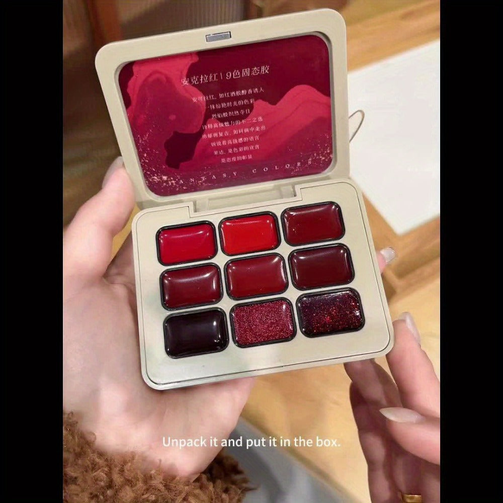 Gel Nail Polish Nine-Piece Ancola Red Solid Gel Set for Gradient and Ombre Nail Art in One Grid Case