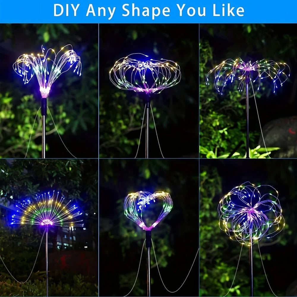 Solar Garden Light Firework Stakes with 8 Modes, 4 or 12-Pack Choices and White or Multicolor LEDs