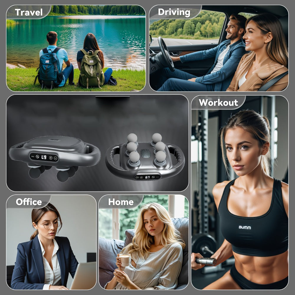 Tapping Massage Gun with 6 Interchangeable Heads, USB Rechargeable Handheld Deep Tissue Vibration Massager for Back