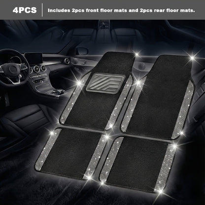 Crystal Bling Car Floor Mats for Women – Sparkling Diamond & Flash Glitter Universal Non-Slip Waterproof Auto Floor Pads
