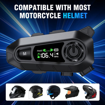 Motorcycle Helmet Bluetooth Intercom Headset 500M Range Bluetooth 5.3 LED Display Noise Cancelling Voice Control FM Radio Music Sharing