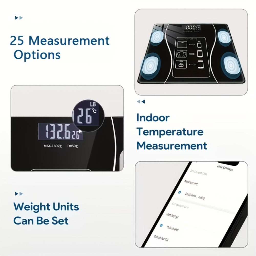 Digital Bathroom Scale Body Weight Scale LED Backlit Display Tempered Glass Compact for Entryways, Bedrooms and Living Spaces