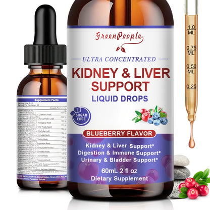 Milk Thistle Liver & Kidney Support Liquid Supplement 27-in-1 Vegan Herbal Formula, Alcohol-Free Fast-Absorbing Detox
