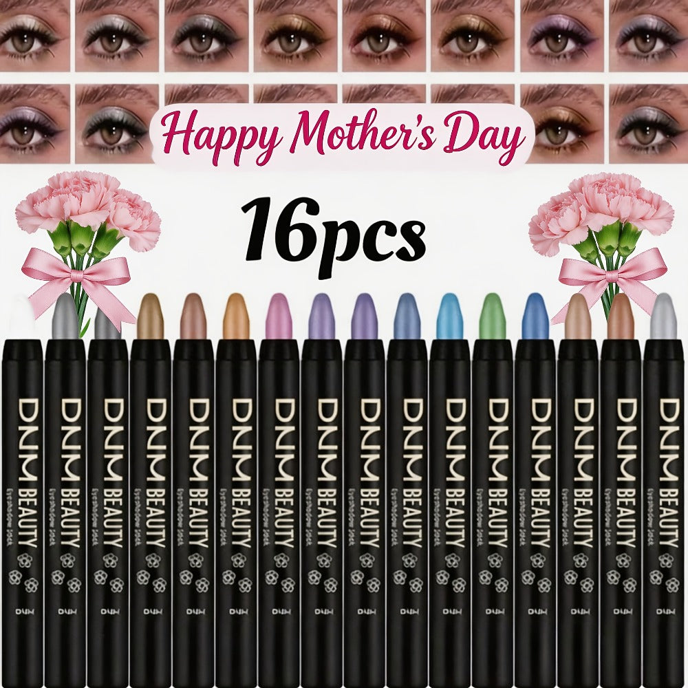 Highly Pigmented Eyeshadow Stick Set 16 Colors Waterproof Matte & Shimmer Eye Makeup Pencil Kit