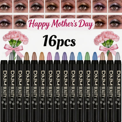 Highly Pigmented Eyeshadow Stick Set 16 Colors Waterproof Matte & Shimmer Eye Makeup Pencil Kit