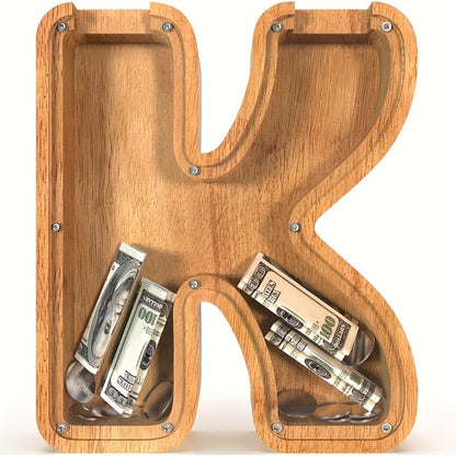 Wooden Letter Penny Bank – Alphabet Coin Bank Savings Box for Kids & Adults, Personalized Money Bank Birthday Gift