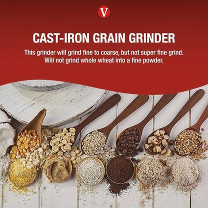 Manual Grain Grinder Mill – Cast Iron Hand Crank Grain Mill with High Hopper, Adjustable Coarse Fine Grinding