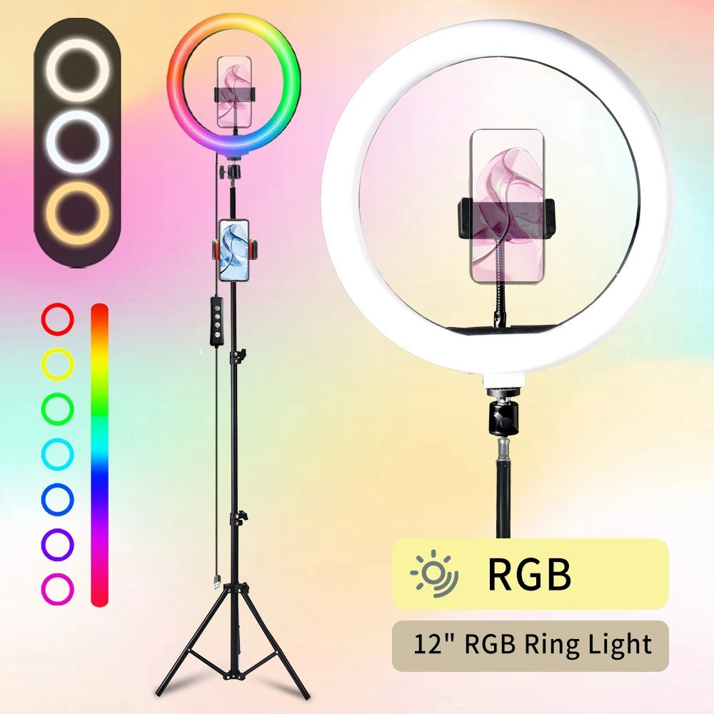 Ring Light 12 Inch Adjustable Brightness RGB with 63 Inch Floor Stand for Photo Selfie Video for an Everyday Personal Care Routine