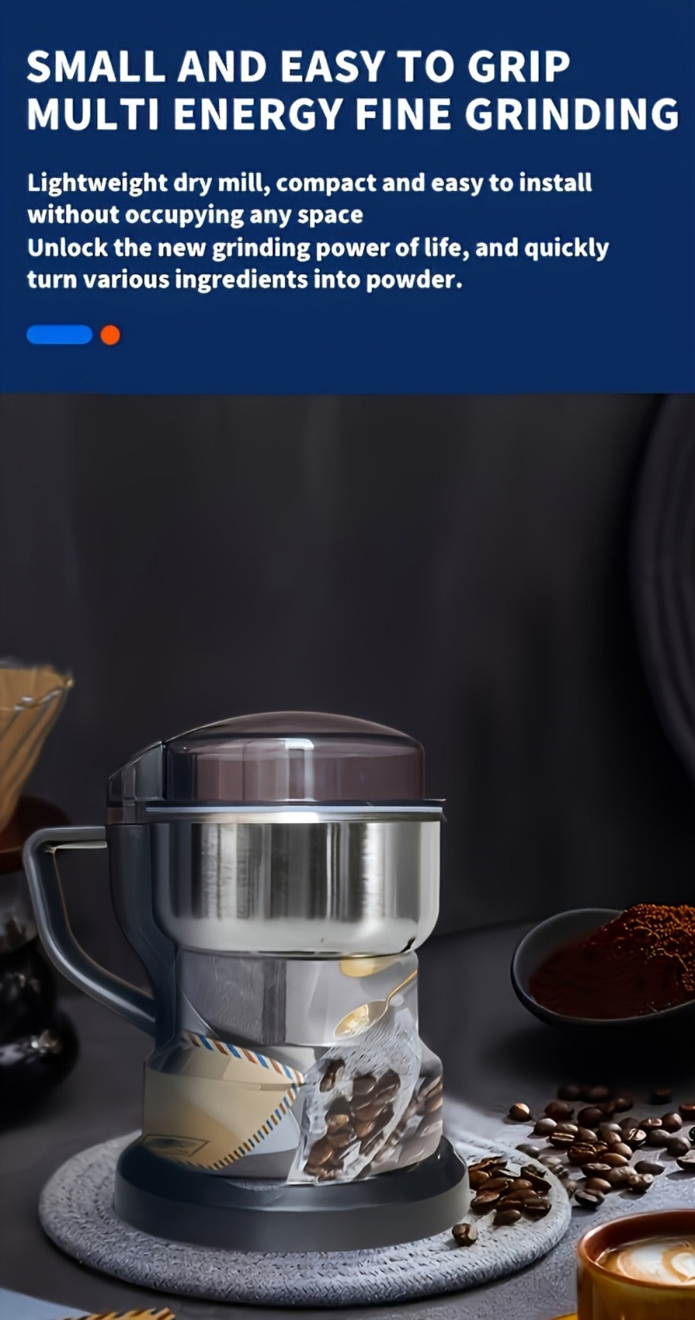Electric Coffee Grinder 400ml 14oz 4-Blade Stainless Steel 10 Second Quick Grinding for Entryways, Bedrooms and Living Spaces