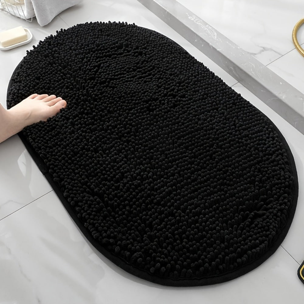 Oval Chenille-Style Bath Mat with Five Color Designs and 40 × 60 to 63 × 95 cm Size Options