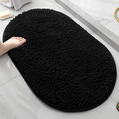 Oval Chenille-Style Bath Mat with Five Color Designs and 40 × 60 to 63 × 95 cm Size Options