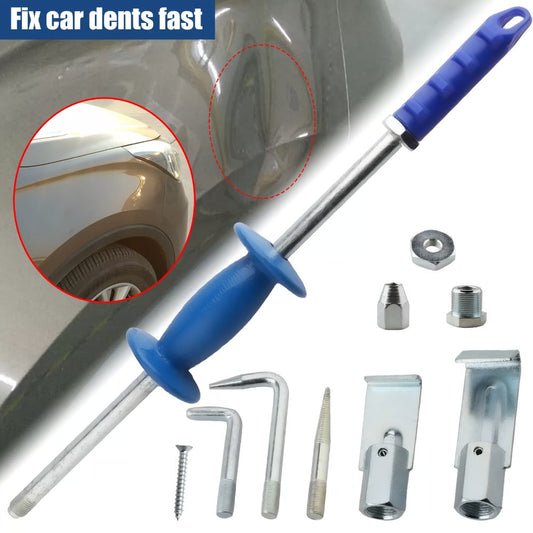 Nine-Piece Slide Hammer Dent Puller Kit with Blue Grip, Puller Attachments and Hand Tool Set