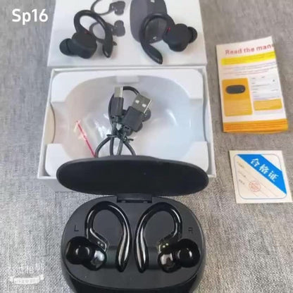 Wireless Earbuds Bluetooth 5.4 Open-Ear Sport Hooks with LED Charging Case in Black or Pale Red