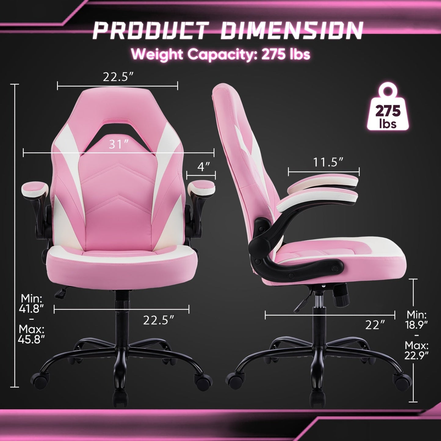 Ergonomic Gaming Chair with Rotating Armrest Lumbar Support & Headrest – Esports Racing Style Computer Office Chair with Footrest for Home