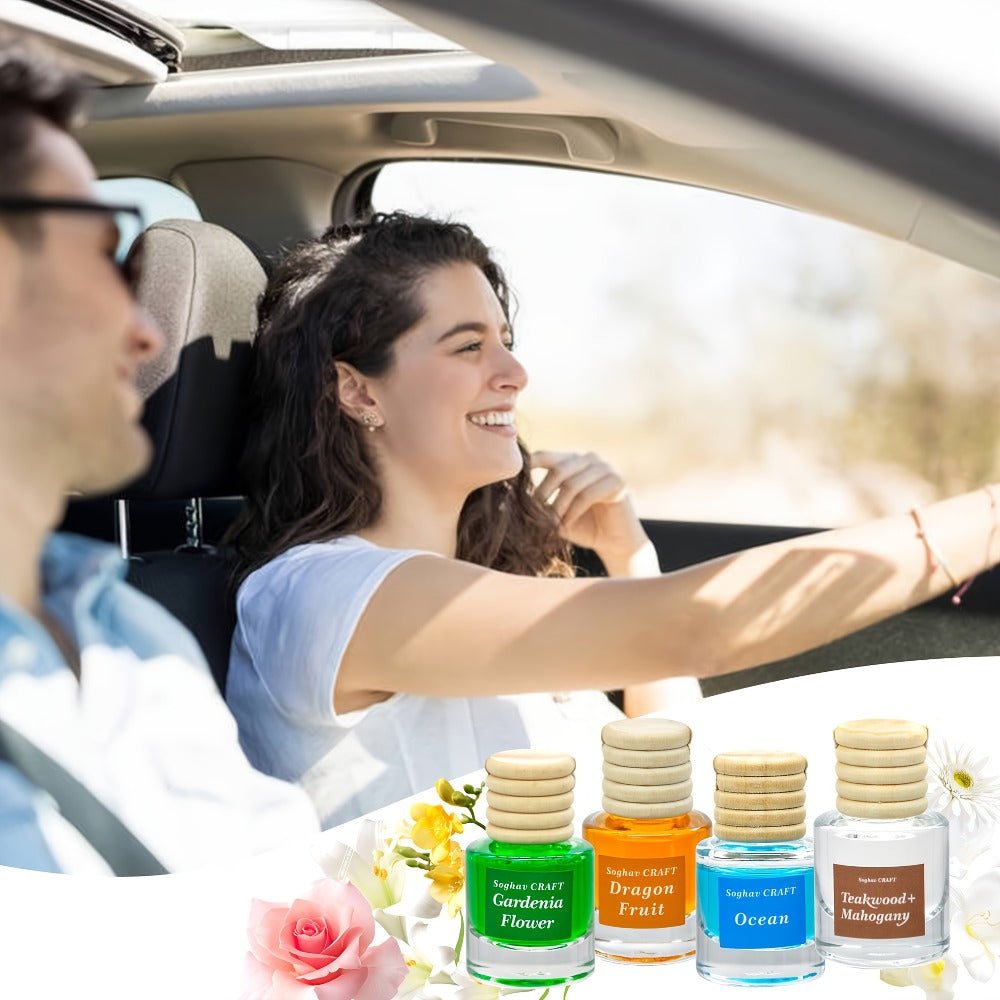 Car Air Freshener 18-Pack Hanging Diffuser Bottles with Six Random Scents and Adjustable Wooden Caps