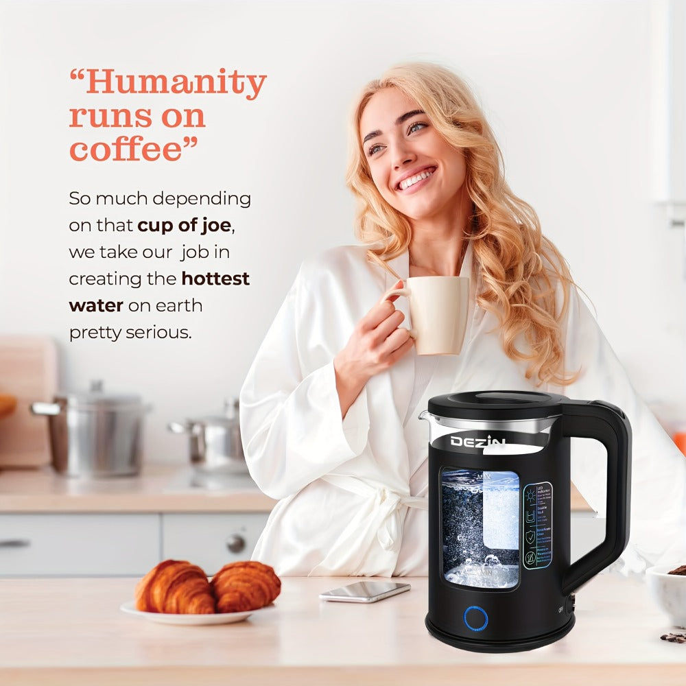 Glass Electric Kettle with Blue LED Light, 1.5L Borosilicate Glass Water Boiler, Auto Shut-Off & Boil-Dry Protection