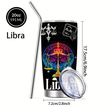 Insulated Tumbler 20oz Zodiac Sign 304 Stainless Steel with Lid, Straw and 12 Horoscope Options