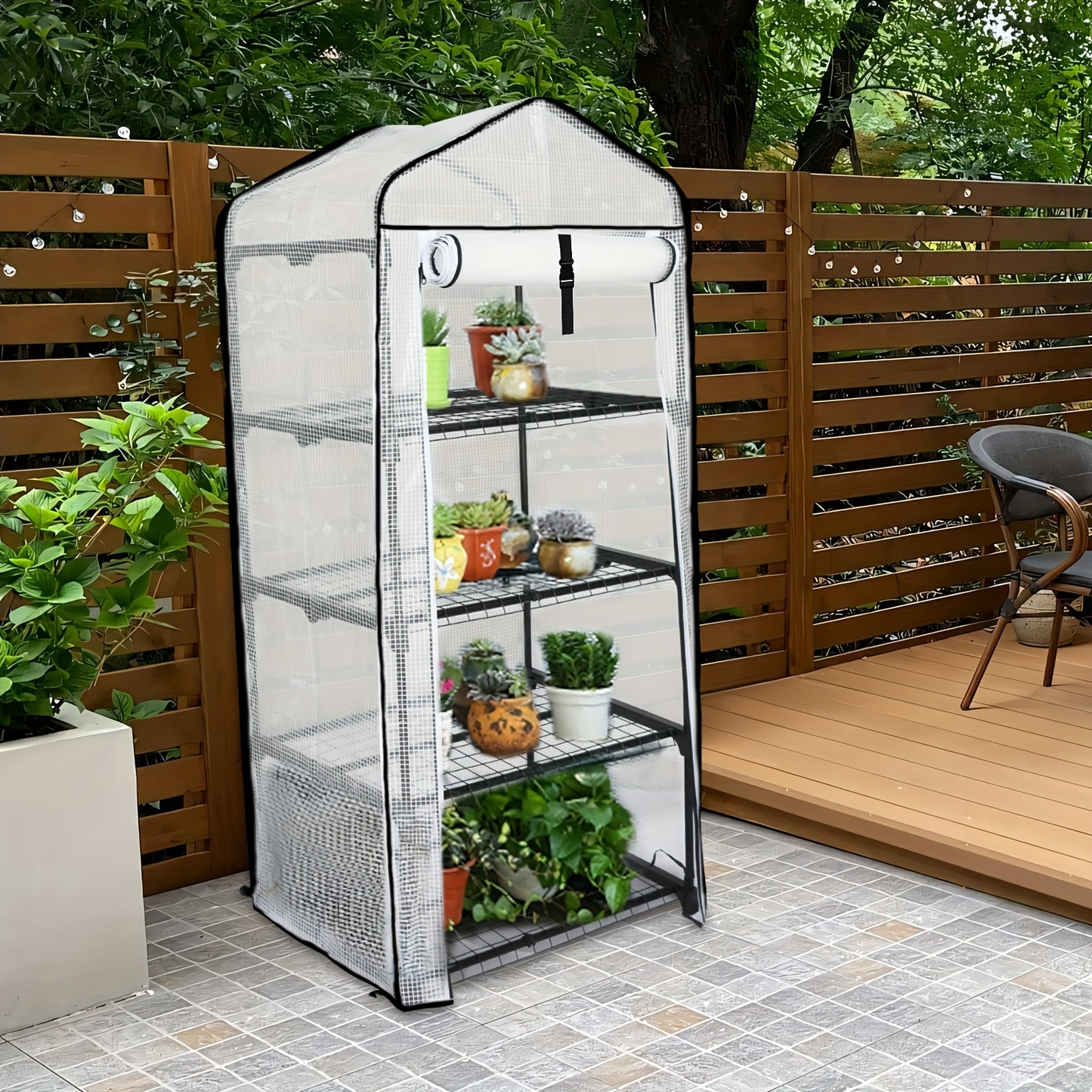 Garden Greenhouse Shelves 3/4-Layer Iron Frame with Durable PE Cover, Portable Indoor Outdoor Plant Greenhouse for Seedlings