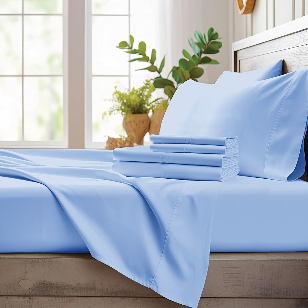 Bamboo Cooling Sheet Set 4pcs, Deep Pocket Fitted Sheet Flat Sheet Pillowcases for Hot Sleepers Twin Full Queen King