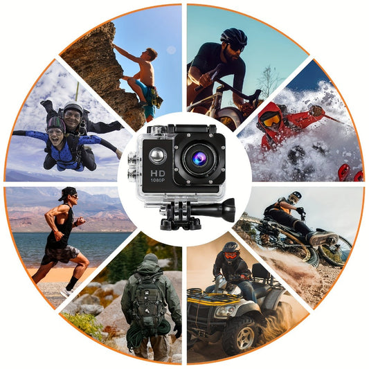 1080P 30fps-Labeled Action Camera with 170-Degree Lens, 2-Inch LCD, 900mAh Battery and Mounting Accessories