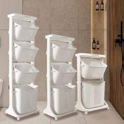 Rolling Laundry Hamper Cart with Wheels Multi-Tier | Large Capacity Laundry Basket with Removable Baskets | Wheeled Laundry Organizer