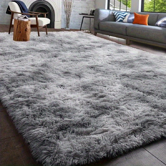 Area Rug Fluffy Faux-Fur Shag in Solid, Tie-Dye and Ombre Colors with Six available Room Sizes