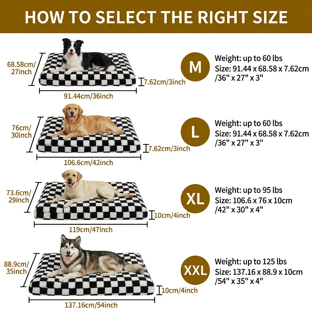 Black-and-White Plaid Foam Pet Bed with Removable Textile Cover and Five Size Options from S to XXL