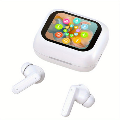Touchscreen ANC Wireless Earbuds Full-Color Display, Noise Cancelling In-Ear with Charging Case for Sports Gaming Business