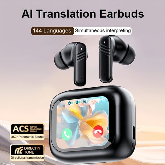 In-Ear AI Translation Earbuds with Color Screen Charging Case in Black or White Finish Options