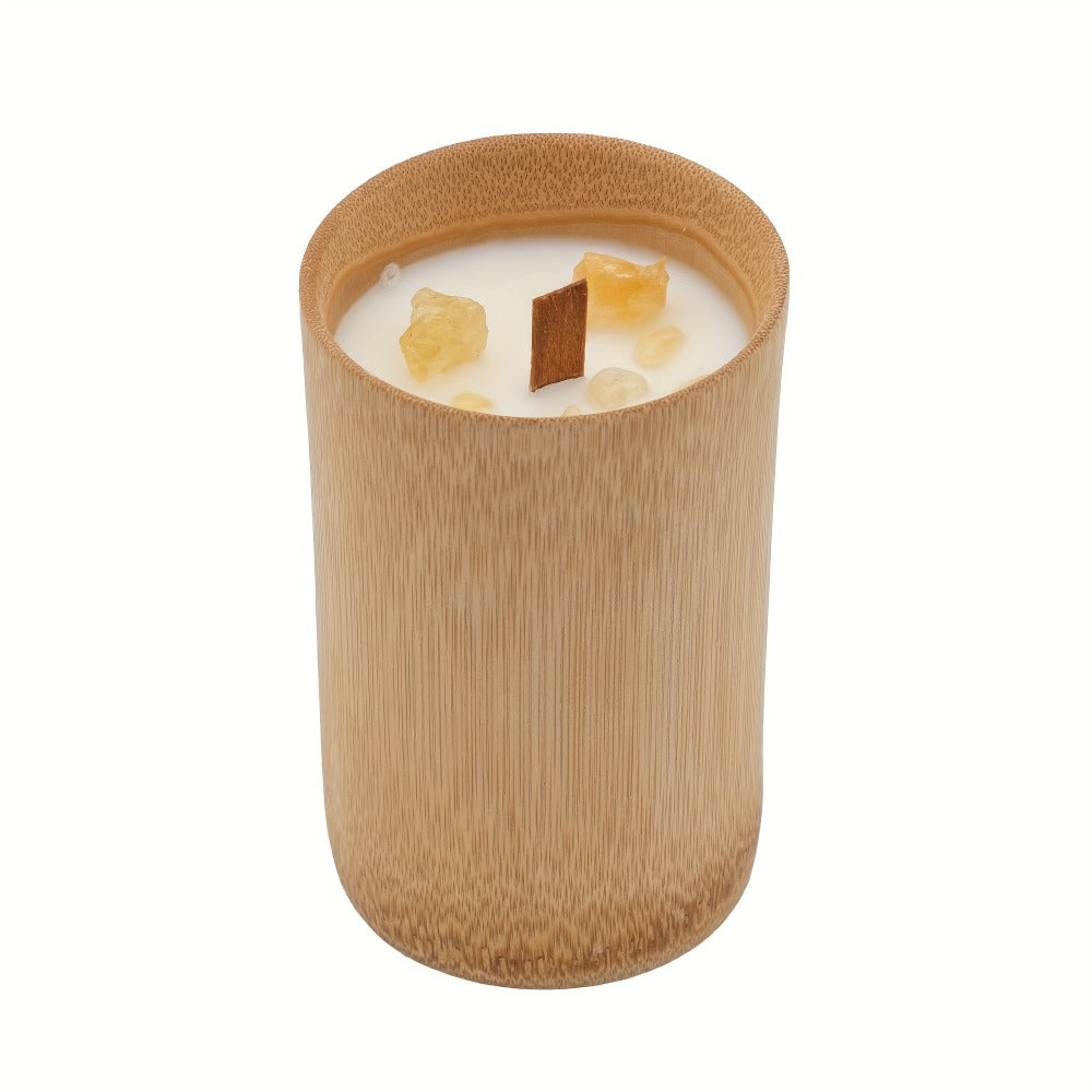 Wood-Wick Candle in Carbonized Bamboo Jar with Fitted Lid, Single-Jar Package and Eight Fragrances