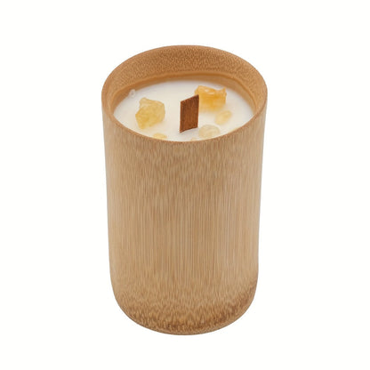 Wood-Wick Candle in Carbonized Bamboo Jar with Fitted Lid, Single-Jar Package and Eight Fragrances