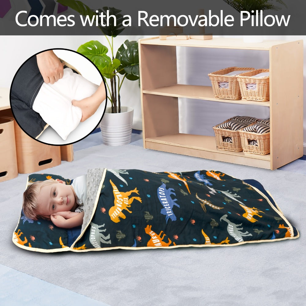 Kids Nap Mat with Pillow Foldable Minky Dot Cooling Breathable Portable Preschool Daycare Mat for Entryways, Bedrooms and Living Spaces