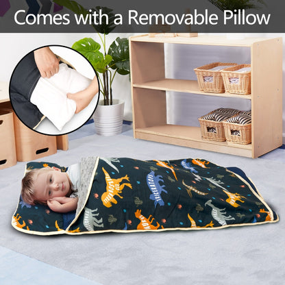 Kids Nap Mat with Pillow Foldable Minky Dot Cooling Breathable Portable Preschool Daycare Mat for Entryways, Bedrooms and Living Spaces
