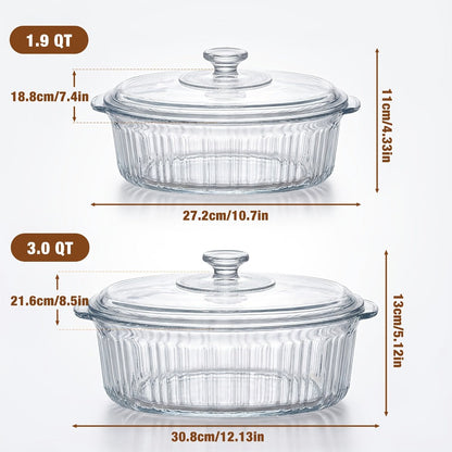 Borosilicate Glass Baking Dish with Lid 96oz, Oval Casserole Pan Microwave Oven Fridge Safe, Multi-Use for Baking