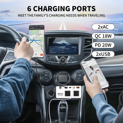 Car Inverter 200W DC 12V to AC 110V with Dual AC Outlets 24W USB-C Fast Charging 4 USB Ports Portable for Garden, Patio and Yard Use