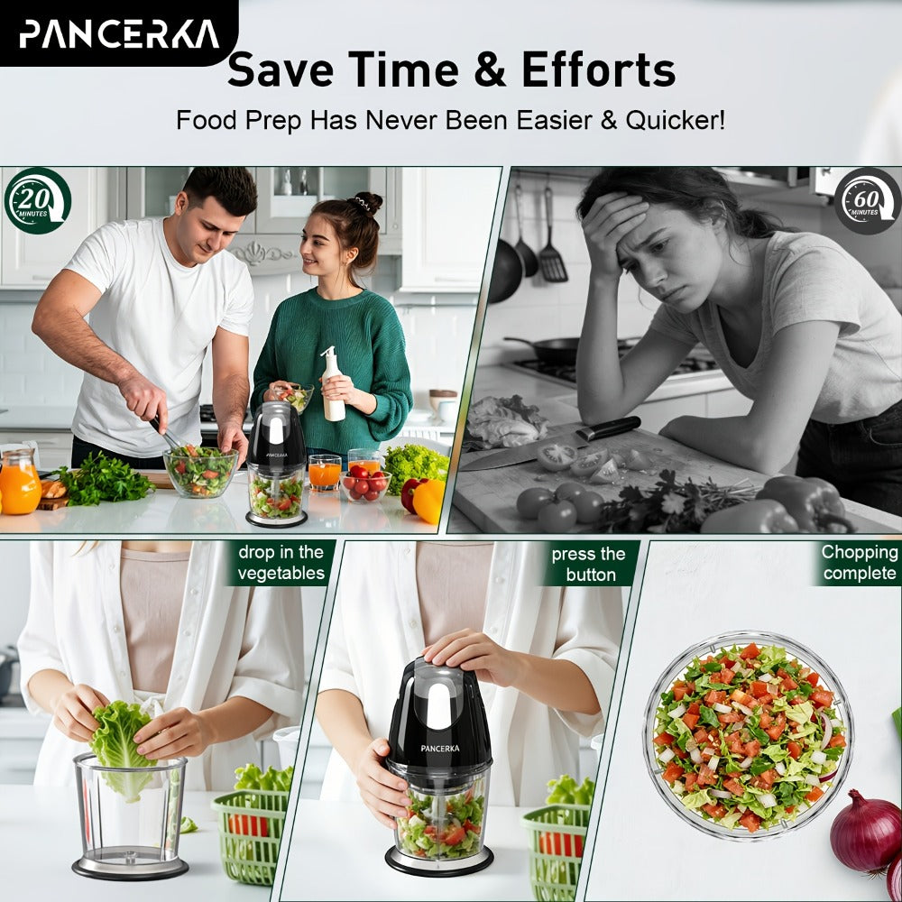Electric Food Chopper Mini Food Processor, One-Touch 600ml Vegetable Chopper with 4 Stainless Steel Blades