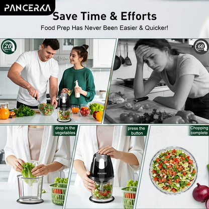 Electric Food Chopper Mini Food Processor, One-Touch 600ml Vegetable Chopper with 4 Stainless Steel Blades