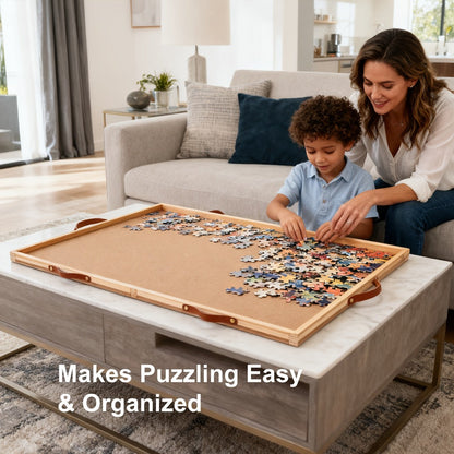Rotating Puzzle Table with 6 Drawers & Cover for 1500 Pieces – 35"x27" Deluxe Wooden Jigsaw Board with Sorting Storage