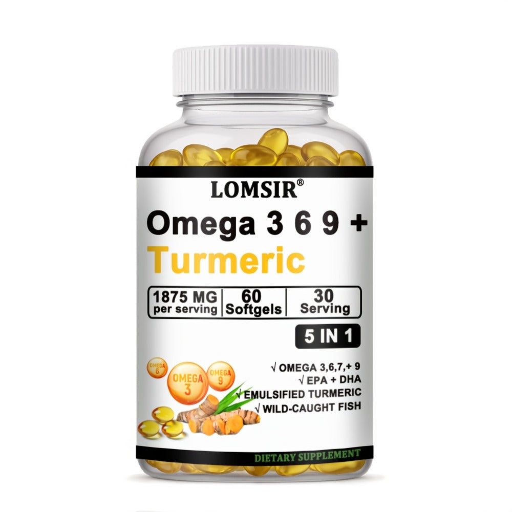Omega 3-6-9 & Turmeric Softgels with DHA & EPA, Wild Fish Oil Blend, Emulsified Turmeric for Heart