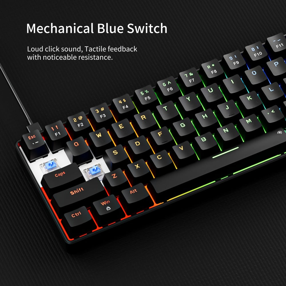 Mechanical Keyboard 61-Key Wired Hot-Swap Layout with Red or Blue Switches, RGB Backlighting and Six Color Options