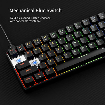 Mechanical Keyboard 61-Key Wired Hot-Swap Layout with Red or Blue Switches, RGB Backlighting and Six Color Options