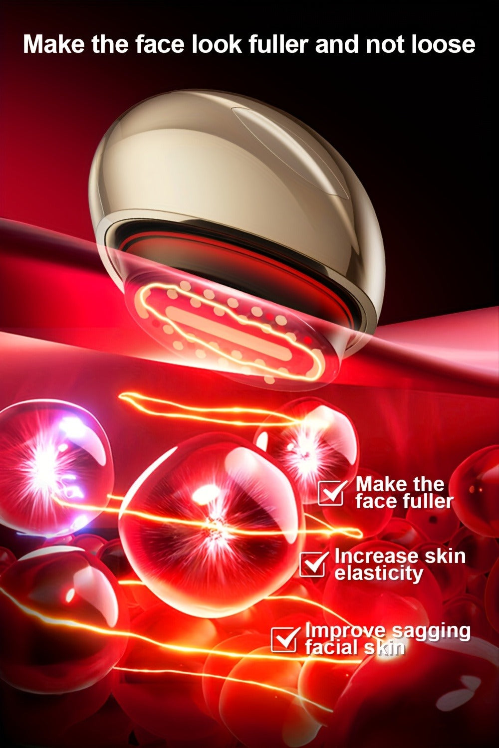 EMS Face Massager, 3-in-1 LED Light Therapy, Heat & EMS, USB Rechargeable Portable Facial Beauty Device for
