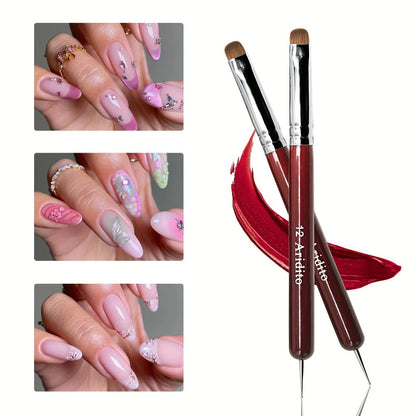 Acrylic Nail Art Brushes Set 4pcs with Dotting Pens – Red Wood Handle Precision Tips #10 #12 #14 #16 for French Manicure Nail Sculpting