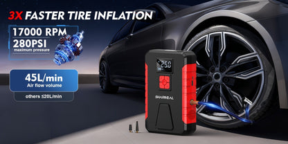Portable Jump Starter with Air Compressor – 15000A-19000A Peak 350PSI 12V 17-in-1 Car Battery Jump Starter, Digital Display