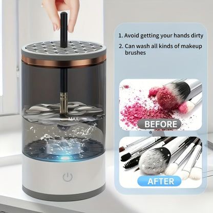 Electric Makeup Brush Cleaner & Dryer USB Powered Automatic Spinner Fast Drying Odorless Transparent Design Dual-Section Brush Holder Beauty
