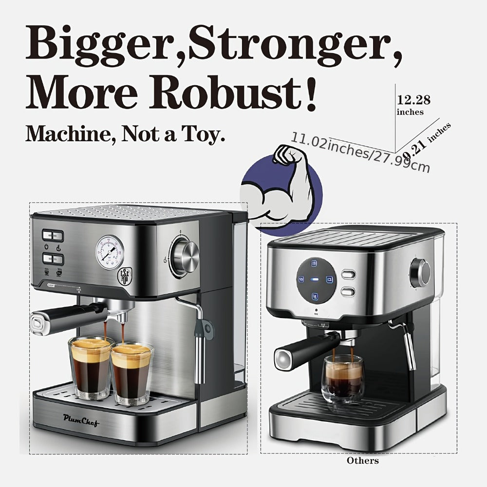 Espresso Machine Stainless Steel, Dual-Brew Coffee Maker with 54.1oz Water Tank, High-Pressure Steam Wand